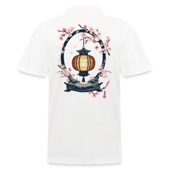 Cherry Blossom Paper Lanterns Japan Streetwear Style - Men's Polo Shirt - white - Back - Kai (181cm)