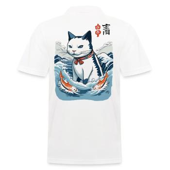 Ukiyo-E Chat Pêche Japon Art Streetwear - Polo Homme - blanc - Dos - Kai (181cm)