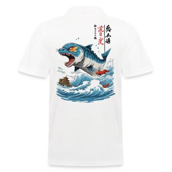 Ukiyo-E Fish Monster Vintage Style - Men's Polo Shirt - white - Back - Kai (181cm)