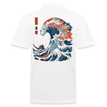 Monster Wave Japon Ukiyo-E Streetwear Vintage - Polo Homme - blanc - Dos - Kai (181cm)