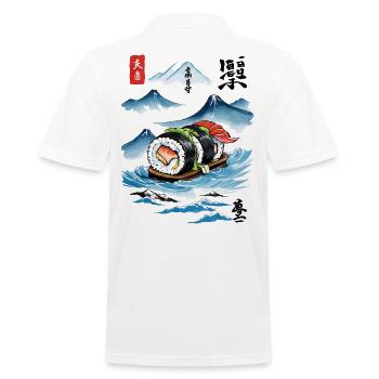 Ukiyo-e Sushi Art streetwear japonais - Polo Homme - blanc - Dos - Kai (181cm)