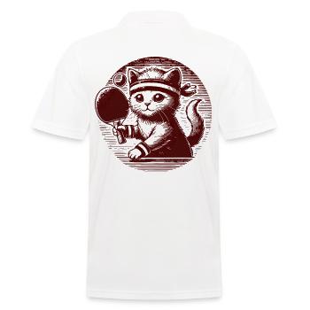 Cute cat playing table tennis in retro style - Men's Polo Shirt - white - Back - Kai (181cm)