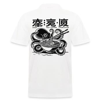 Octopus Eats Ramen Japan Retro Ukiyo-E - Men's Polo Shirt - white - Back - Kai (181cm)