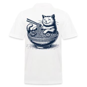Kawaii Ramen Cat Nouilles Japonaises Streetwear - Polo Homme - blanc - Dos - Kai (181cm)