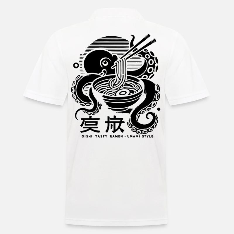 Oktopus isst Ramen Japan Retro Ukiyo-E - Männer Poloshirt - Weiß