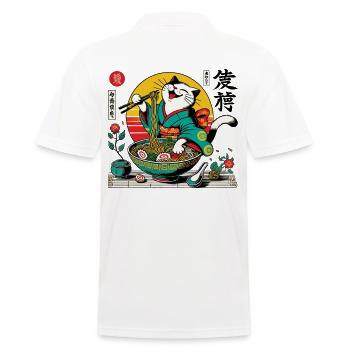 Japanese Retro Ukiyo-E Ramen Noodles Streetwear - Men's Polo Shirt - white - Back - Kai (181cm)