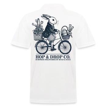 Easter Retro Bunny Surprise Deliveries Bicycle - Men's Polo Shirt - white - Back - Kai (181cm)