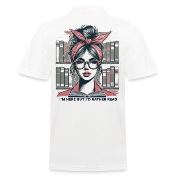 Ironic girl design for book lovers in retro - Men's Polo Shirt - white - Back - Kai (181cm)