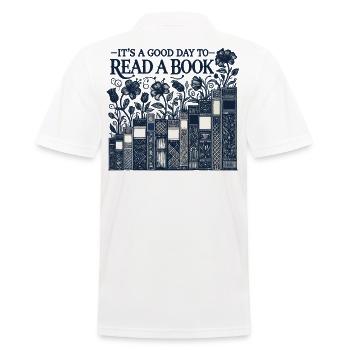 Bookworm Bookworm Funny Book Saying Floral - Men's Polo Shirt - white - Back - Kai (181cm)