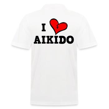 Ich liebe Aikido - Männer Poloshirt - Weiß - Hinten - Kai (181cm)