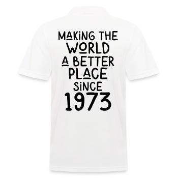 Making the World a better place since 1973 - Männer Poloshirt - Weiß - Hinten - Kai (181cm)