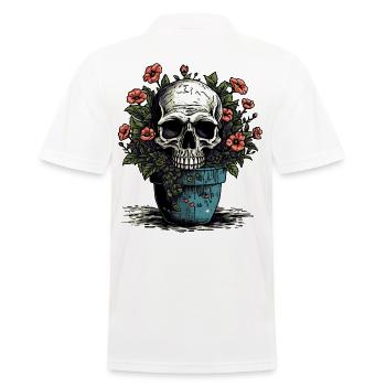 Totenkopf und Topfpflanzen - Männer Poloshirt - Weiß - Hinten - Kai (181cm)