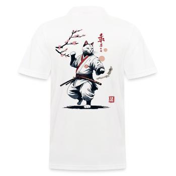 Karate Katze Japan Ukiyo-E Streetwear Design - Männer Poloshirt - Weiß - Hinten - Kai (181cm)