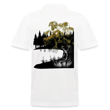 nature, deer, lake, wilderness, wild, forest animals, moose, roe deer - Men's Polo Shirt - white - Back - Kai (181cm)