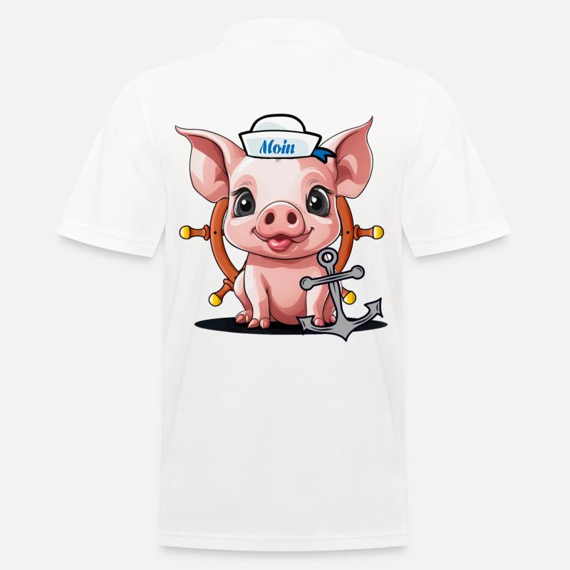 Schwein Glücksgsbringer Matrose Steuermann Moin - Männer Poloshirt - Weiß