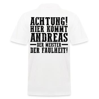 First name Andreas - Men's Polo Shirt - white - Back - Kai (181cm)