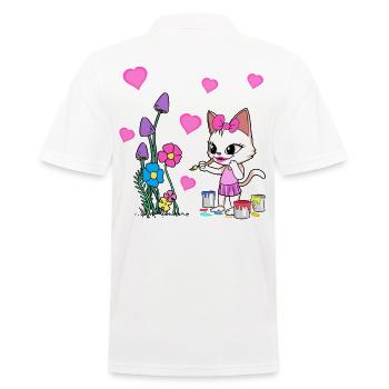 Cat Colorful Spring Flowers Flowers Painting Children - Men's Polo Shirt - white - Back - Kai (181cm)