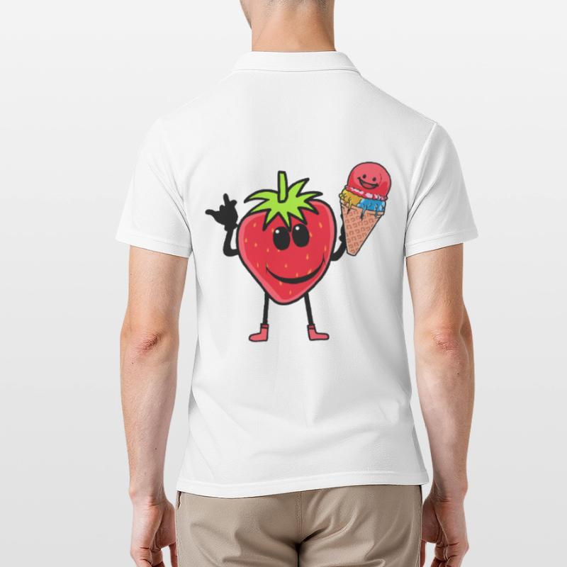 Erdbeerer Erdbeere Eis Eiscrem Eiskrem Kinder Männer Poloshirt