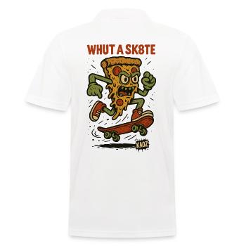 Pizza auf dem Skateboard – skate or melt - Männer Poloshirt - Weiß - Hinten - Kai (181cm)