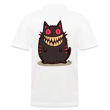 Grinsende schwarze Monster Katze - Männer Poloshirt - Weiß - Hinten - Kai (181cm)