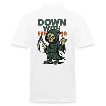 Sensenmann zeigt Mittelfinger mit Text - Männer Poloshirt - Weiß - Hinten - Kai (181cm)