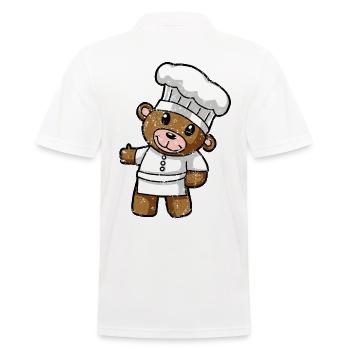 Teddy Comic Drawing in Retro Vintage 80s 90s - Men's Polo Shirt - white - Back - Kai (181cm)