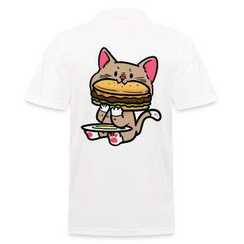 cute cat burg cheeseburger fast food hunger - Men's Polo Shirt - white - Back - Kai (181cm)