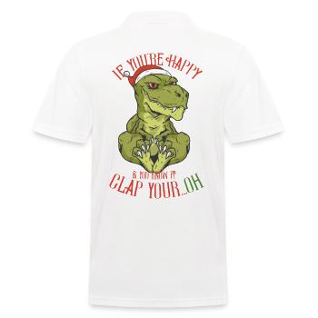 If you are happy clap your Weihnachts Dino T-Rex - Männer Poloshirt - Weiß - Hinten - Kai (181cm)