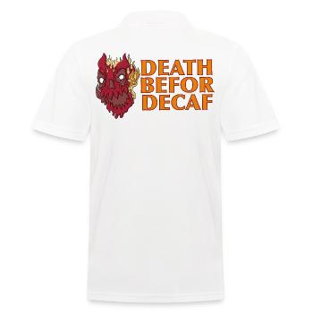 Death before Decaf: Flames Skull - Men's Polo Shirt - white - Back - Kai (181cm)