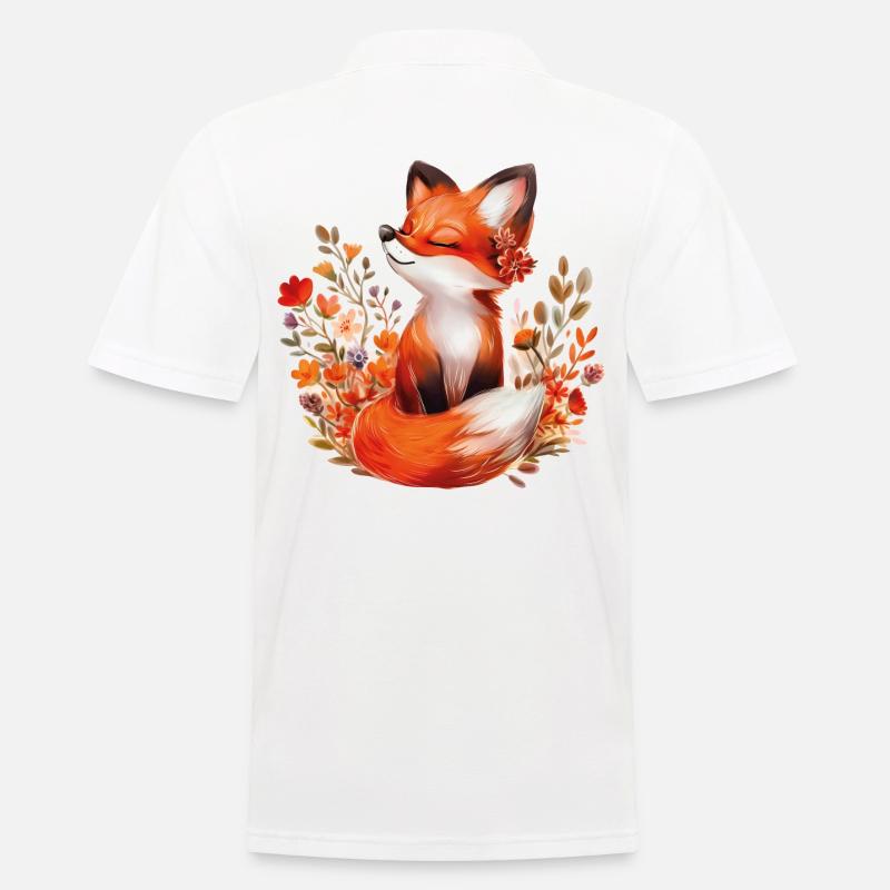 Fuchs mit Blumen - Männer Poloshirt - Weiß
