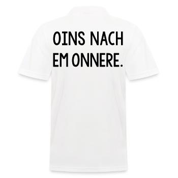 Oins nach em onnere Badisch Dialekt - Männer Poloshirt - Weiß - Hinten - Kai (181cm)