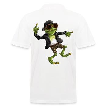happy tanzender Frosch mit funky Brille und Hut - Männer Poloshirt - Weiß - Hinten - Kai (181cm)