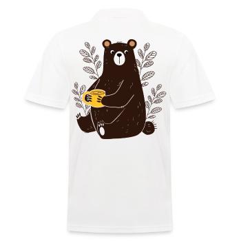 Cute Funny Bear with Tea Coffee Cup Cartoon - Men's Polo Shirt - white - Back - Kai (181cm)
