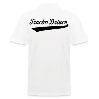 Traktorfahrer – Beschriftung (Farmer / Schwarz) - Männer Poloshirt - Weiß - Hinten - Kai (181cm)