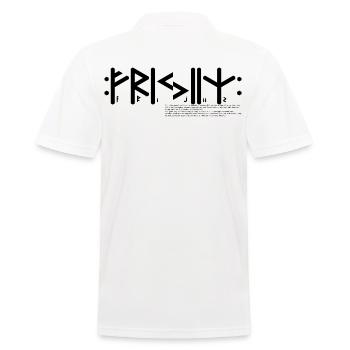 Friese(n) "Frijiiz" germ. Stamm, Text & Info - Männer Poloshirt - Weiß - Hinten - Kai (181cm)