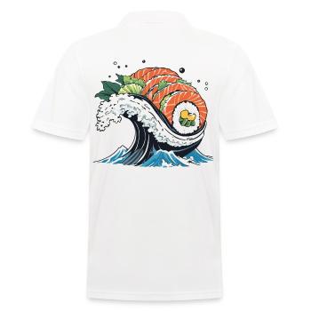 Ukiyo-E Sushi Welle Aesthetic Design - Männer Poloshirt - Weiß - Hinten - Kai (181cm)