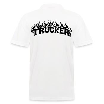 Trucker Schriftzug Flammen - Farbe veränderbar - Männer Poloshirt - Weiß - Hinten - Kai (181cm)
