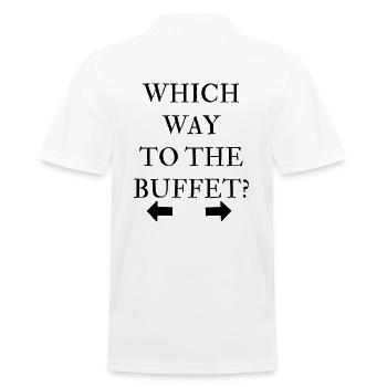 Which way to the Buffet - Männer Poloshirt - Weiß - Hinten - Kai (181cm)