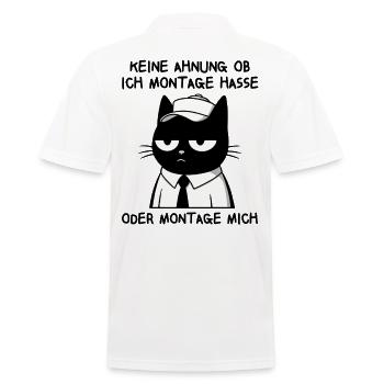 Müde Katze mit Cap – Ich hasse Montage - Männer Poloshirt - Weiß - Hinten - Kai (181cm)