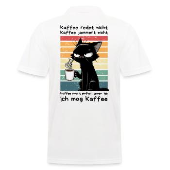 Genervte schwarze Katze mit Kaffee und Blick - Männer Poloshirt - Weiß - Hinten - Kai (181cm)