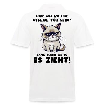 Süße Grump Katze: "Liebe ist wie eine offene Tür" - Männer Poloshirt - Weiß - Hinten - Kai (181cm)