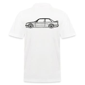 E30 M3 Line Silhouette – Classic Performance Art - Männer Poloshirt - Weiß - Hinten - Kai (181cm)