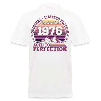 Original September 1976 46th Birthday Gift - Men's Polo Shirt - white - Back - Kai (181cm)