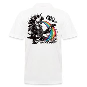 Rocker Heavy Metal Unicorn Pukes Rainbow - Men's Polo Shirt - white - Back - Kai (181cm)