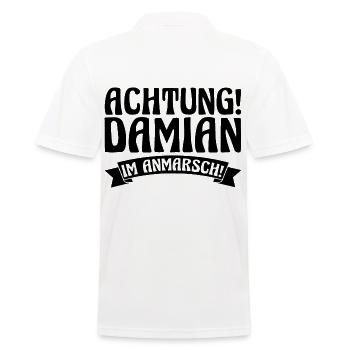 Vorname Damian - Männer Poloshirt - Weiß - Hinten - Kai (181cm)