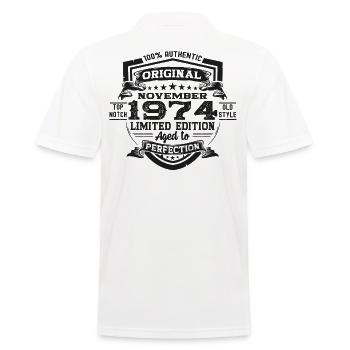 Original November 1974 48th birthday gift - Men's Polo Shirt - white - Back - Kai (181cm)