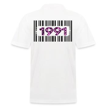 1991 birthday barcode pink leopard retro party - Men's Polo Shirt - white - Back - Kai (181cm)