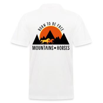 BORN TO BE FREE! Pferde vor Bergen/Sonnenuntergang - Männer Poloshirt - Weiß - Hinten - Kai (181cm)