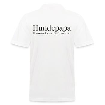 Hundepapa – Haarig. Laut. Glücklich. - Männer Poloshirt - Weiß - Hinten - Kai (181cm)