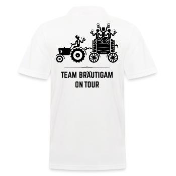 Team Bräutigam On Tour (Trecker Bierfass JGA / B) - Männer Poloshirt - Weiß - Hinten - Kai (181cm)